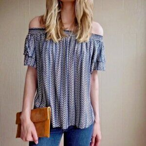 Sunday In Brooklyn Large L Anthropologie Black Blue Zig Zag Off The Shoulder Top